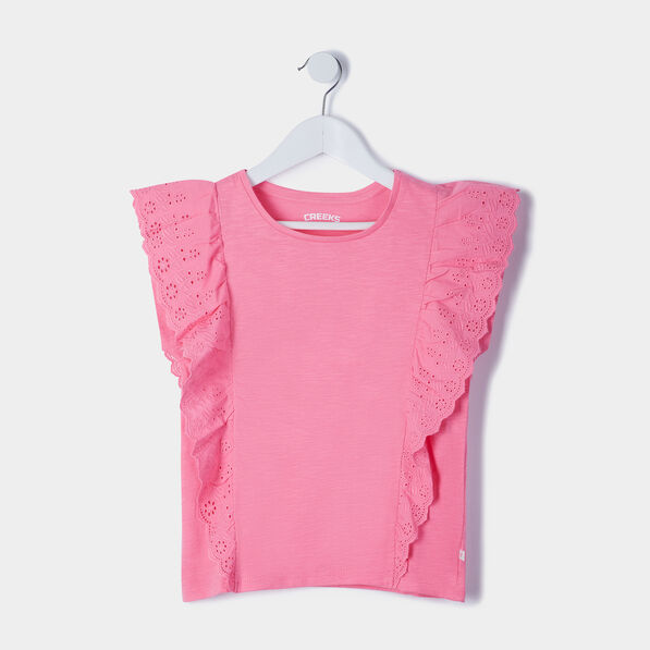 t shirt avec volants broderie anglaise rose clair fille T-shirt avec volants broderie anglaise rose clair fille