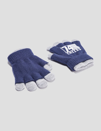 Gants 2-en-1 tricot&eacute;s bleu marine gar&ccedil;on
