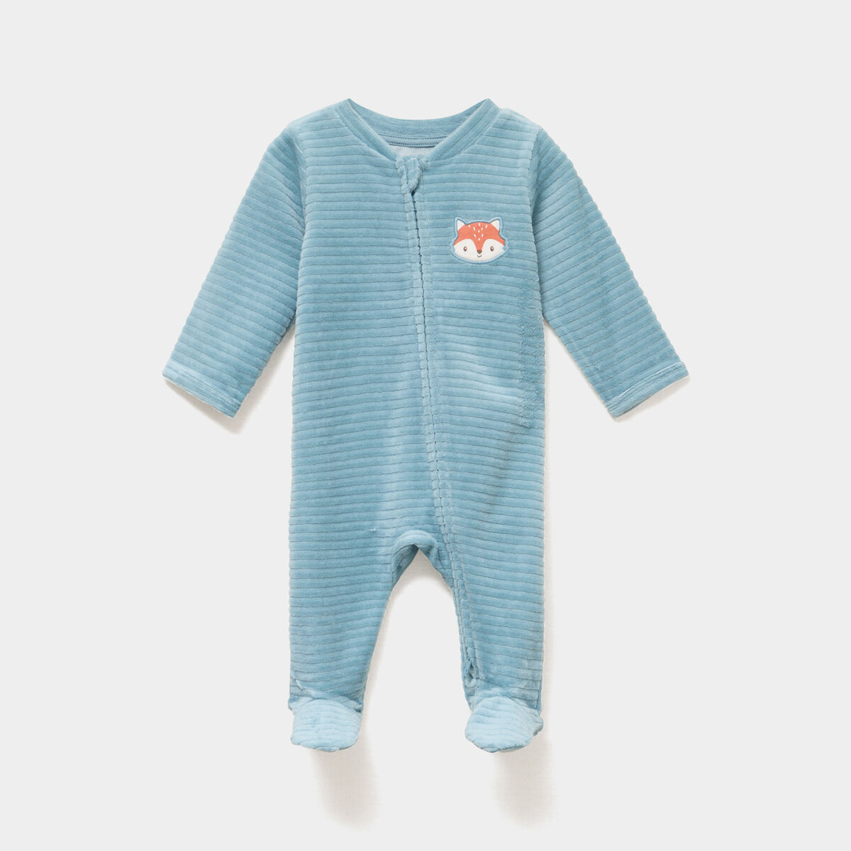 Dors-bien velours manches longues bleu gris b&eacute;b&eacute;