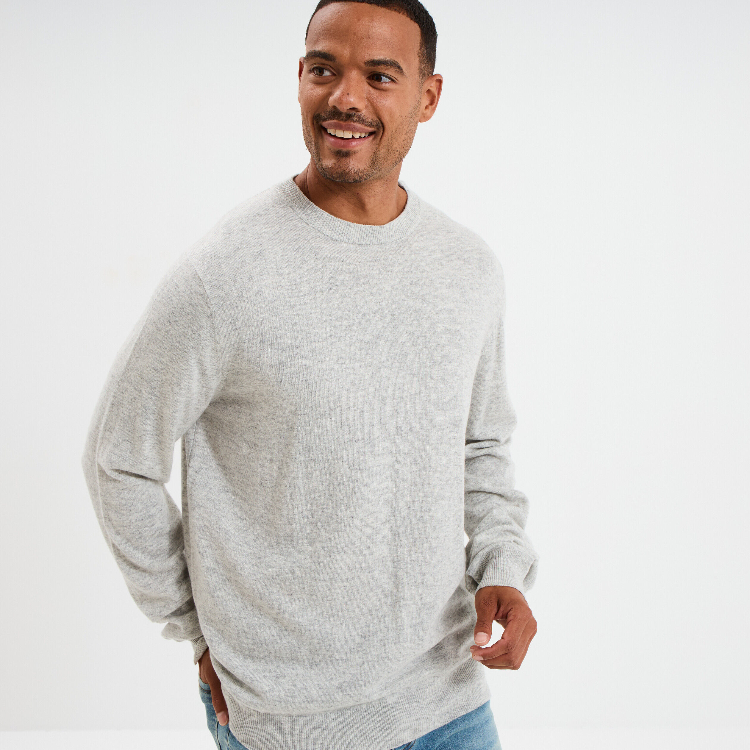 Pull col rond manches longues gris clair homme LH