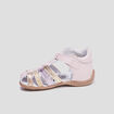 Sandales bout ferm&eacute; en cuir rose b&eacute;b&eacute; fille