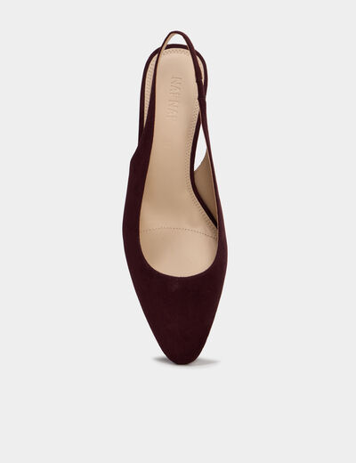 Escarpin slingback talon bloc su&eacute;dine bordeaux femme