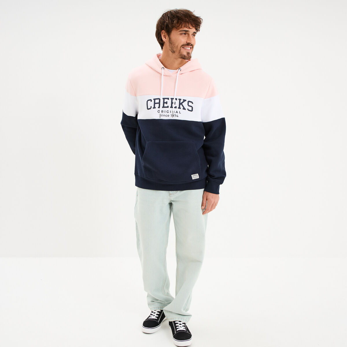 Sweat hoodie en molleton 1 poche rose pastel homme