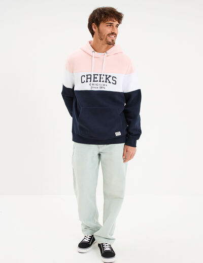 Sweat hoodie en molleton 1 poche rose pastel homme