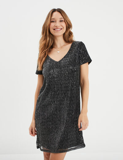 Robe courte fils métallisés Liberto gris argent femme