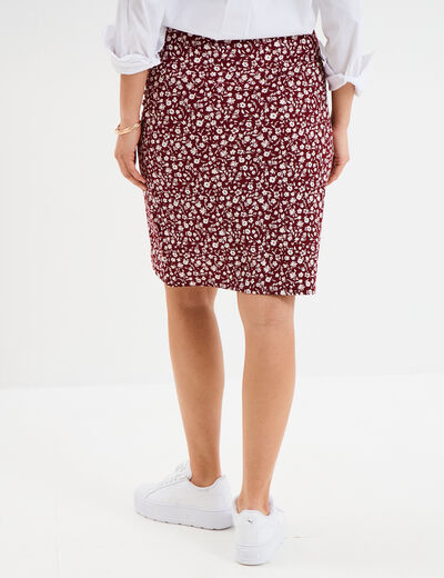 Jupe tulipe courte taille élastiquée bordeaux femme