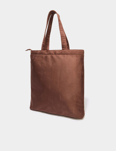 Sac tote bag zipp&eacute; marron fonc&eacute; femme