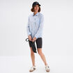 Chemise manches ajustables 1 poche coton bleu femme