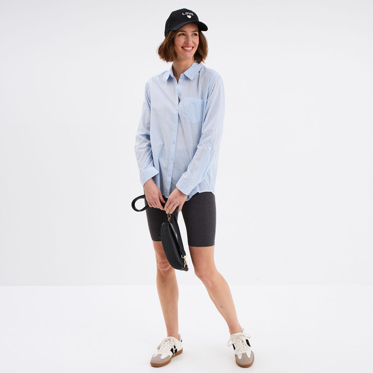 Chemise manches ajustables 1 poche coton bleu femme