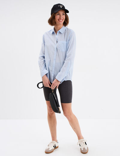 Chemise manches ajustables 1 poche coton bleu femme