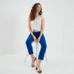 Bustier asymétrique dos ouvert à volants blanc femme