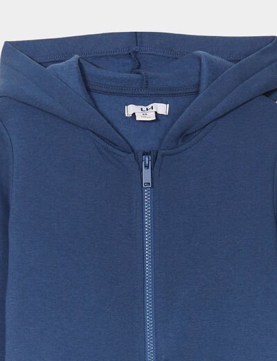 Sweat zippé à capuche et poches bleu foncé garçon