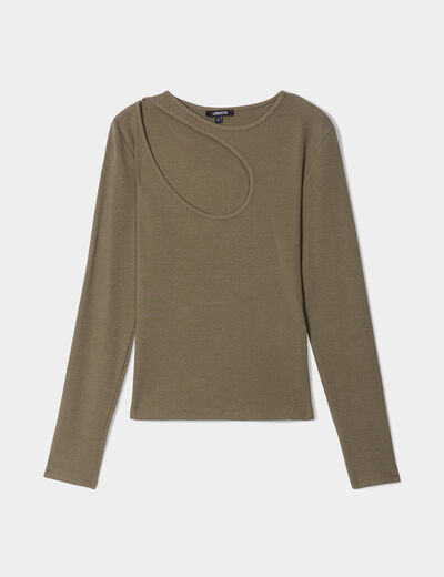 T-shirt côtelé avec ouverture Liberto vert kaki femme