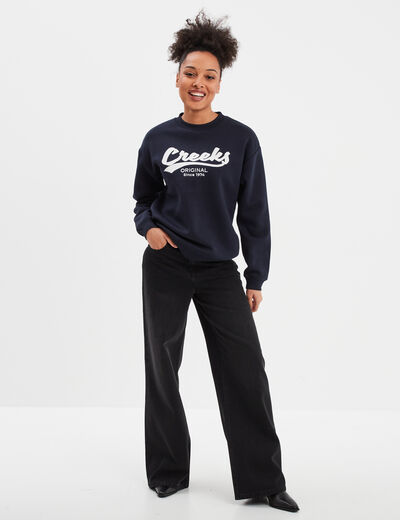 Sweat col rond manches longues Creeks bleu foncé femme