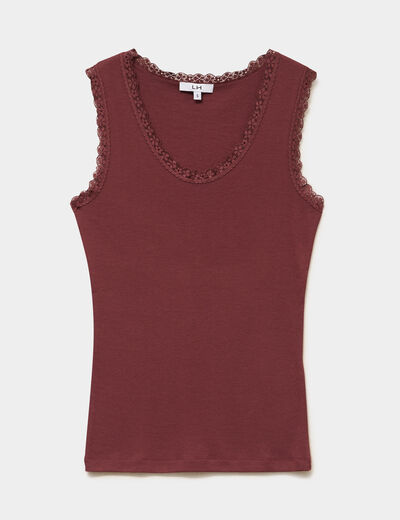 D&eacute;bardeur coton bords dentelle bordeaux femme
