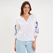 Blouse oversize manches brod&eacute;es coton blanc femme