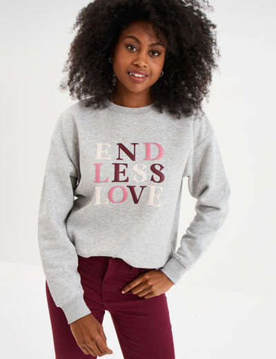 Sweat col rond manches longues gris femme
