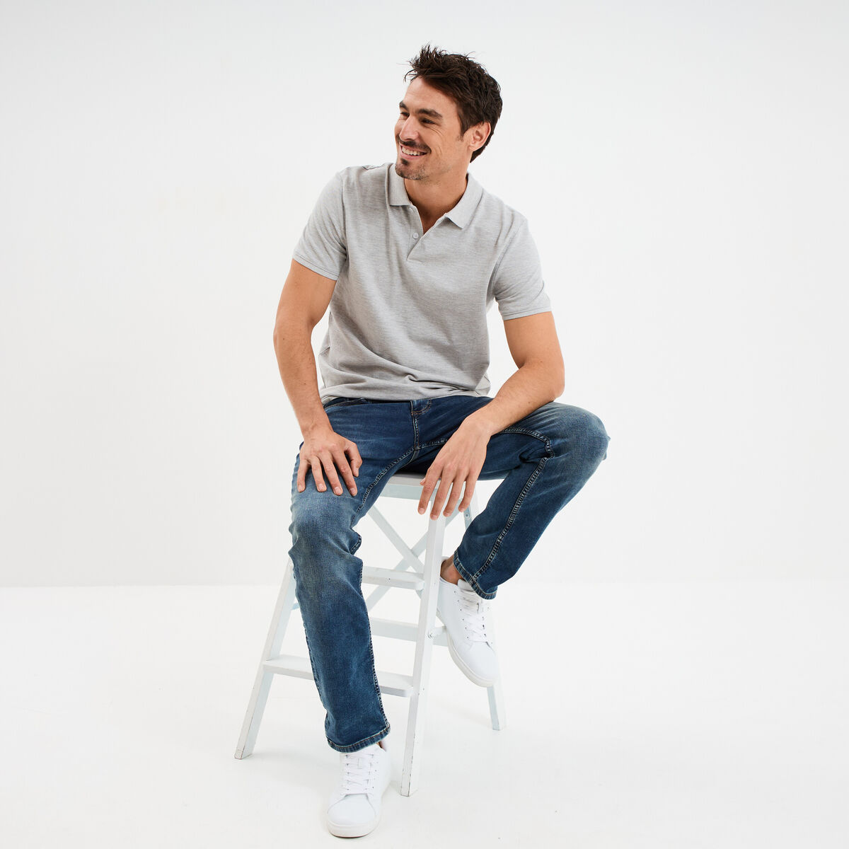 Polo en coton manches courtes gris homme