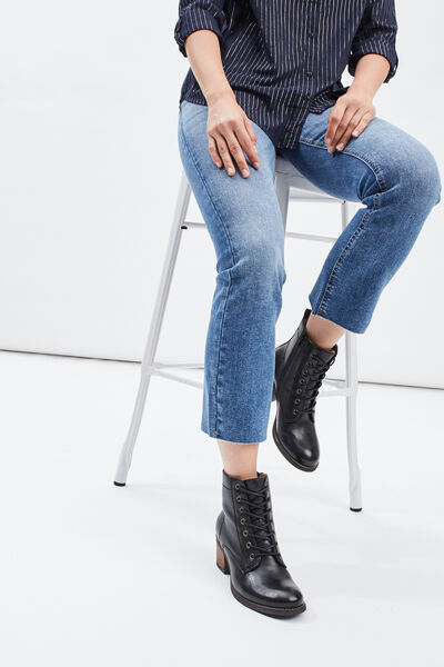 Bottines en cuir &agrave; talons fourr&eacute;es noir femme