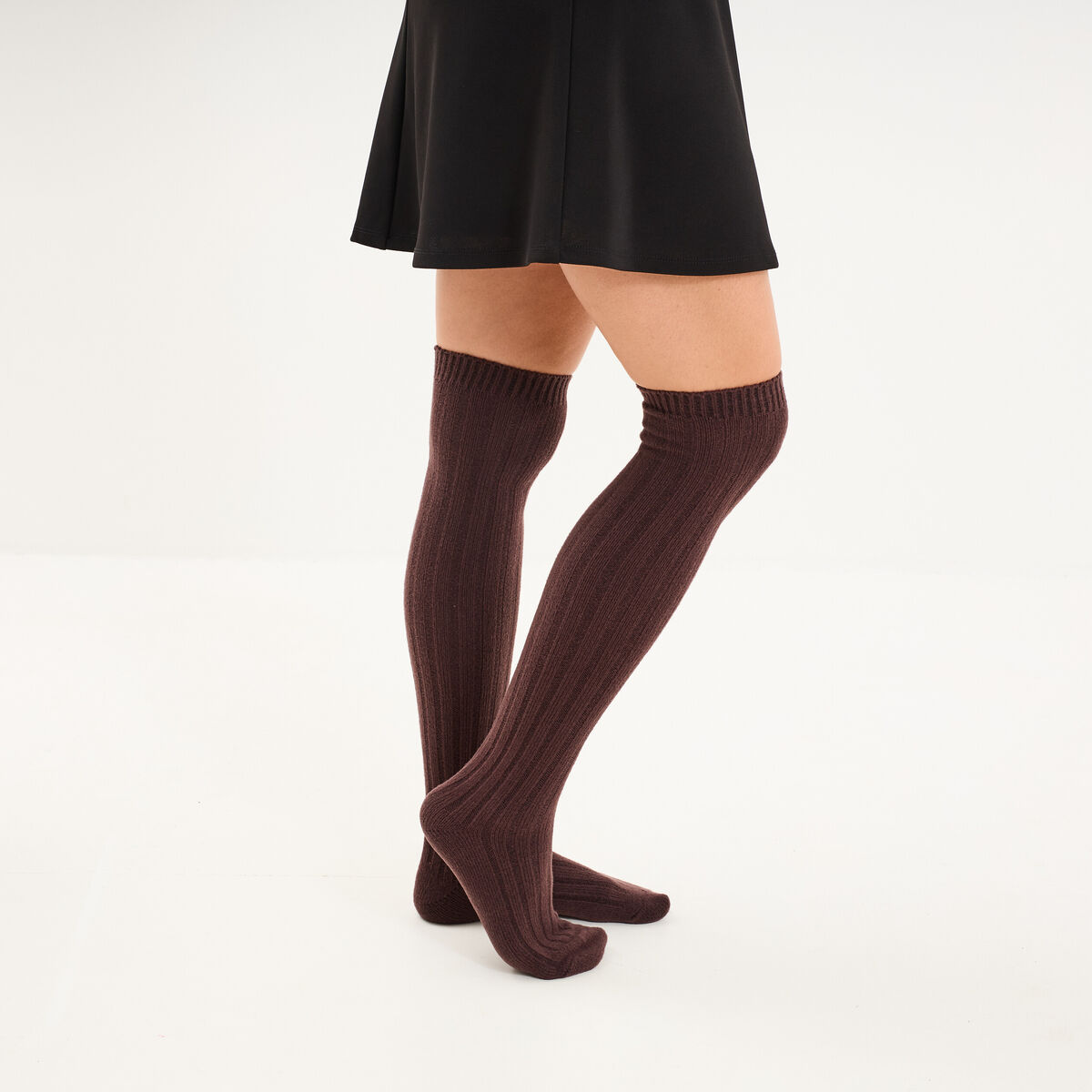 Lot 2 mi-bas c&ocirc;tel&eacute;s marron femme