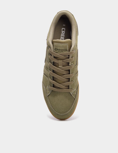 Tennis basses &agrave; lacets effet su&eacute;dine vert kaki homme