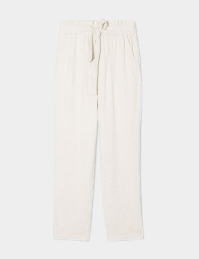 Pantalon paperbag taille élastiquée beige femme