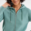 Sweat zippé à capuche court bleu gris femme