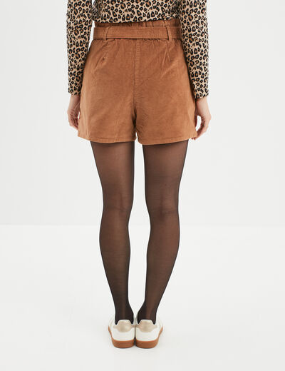 Short effet velours avec ceinture coton beige femme