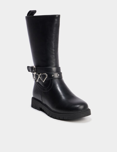 Bottes avec boucles coeurs noir fille