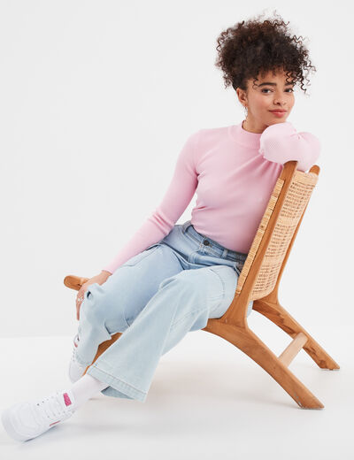 Pull côtelé col montant Creeks rose femme