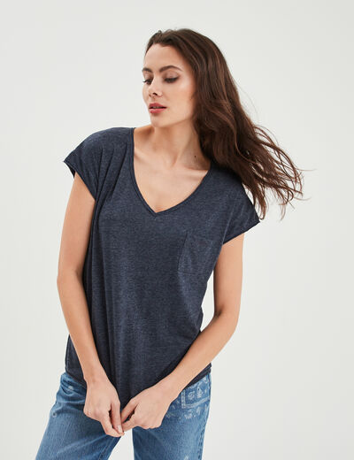 T-shirt col v poche poitrine Creeks bleu marine femme