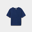 Pull manches courtes col rond bleu marine femme