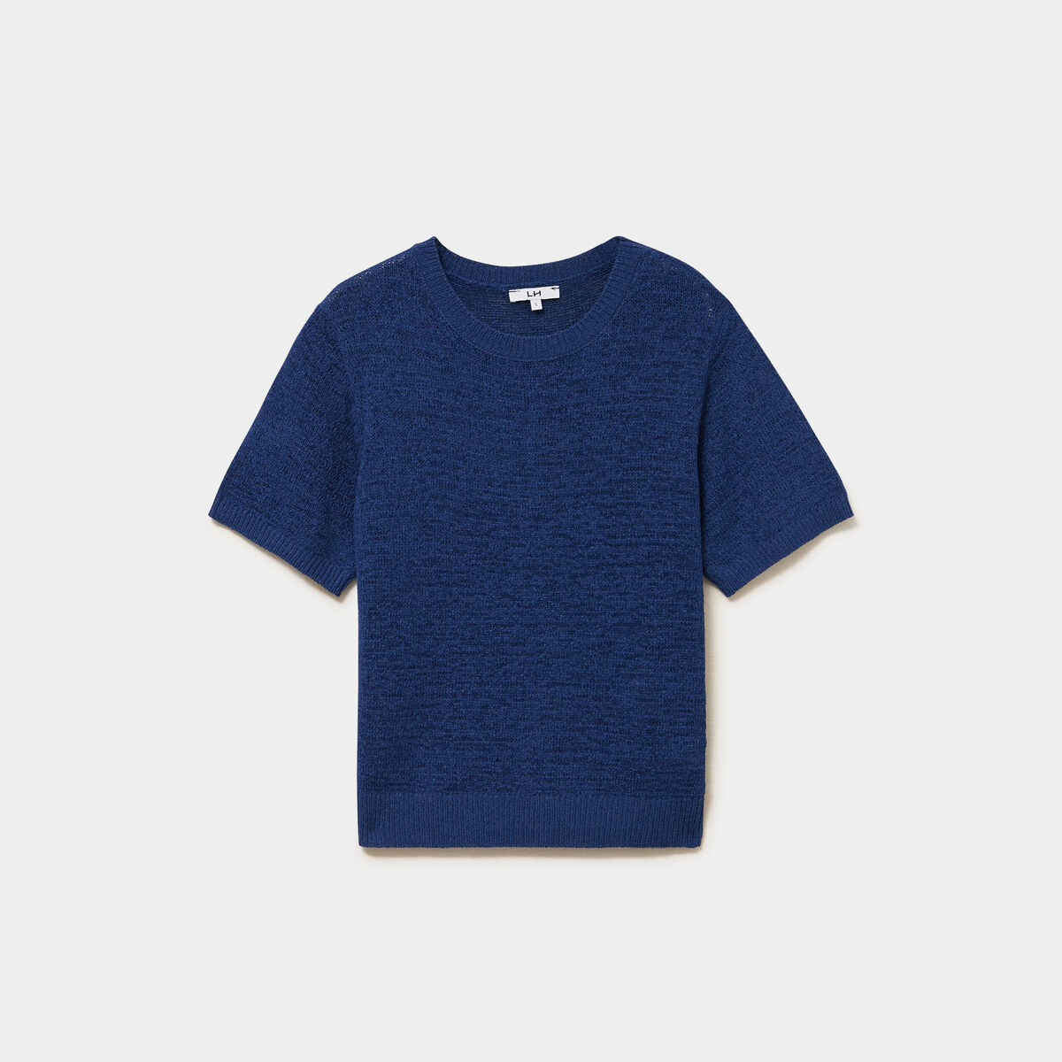 Pull manches courtes col rond bleu marine femme