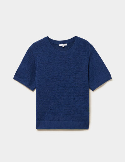 Pull manches courtes col rond bleu marine femme