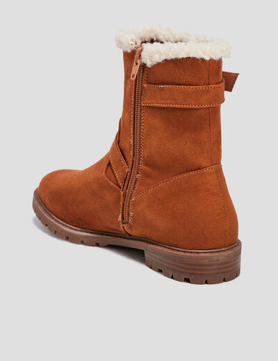 Bottines fourrées avec boucles marron femme