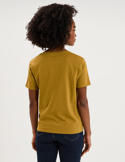 T-shirt col rond manches courtes coton vert olive femme