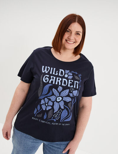 T-shirt manches courtes col rond coton bleu marine femme grande taille