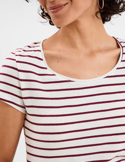 T-shirt rayé manches courtes ecru femme