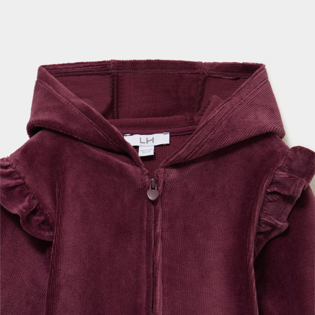 Gilet &agrave; capuche effet velours c&ocirc;tel&eacute; violet fonc&eacute; b&eacute;b&eacute; fille