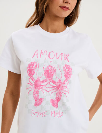 T-shirt col rond manches courtes coton blanc femme