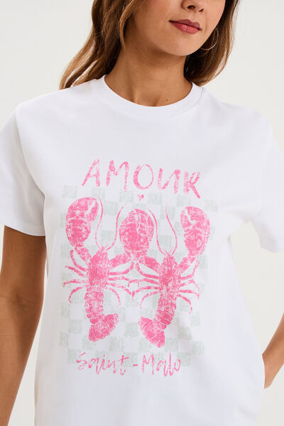 T-shirt col rond manches courtes coton blanc femme