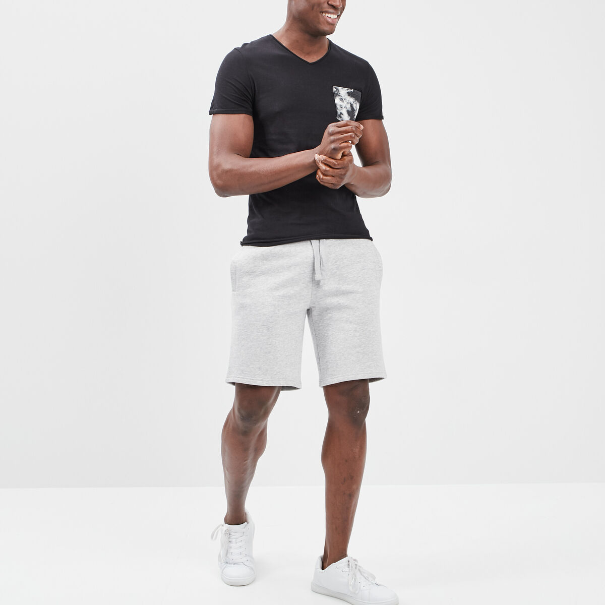 Short jogging molleton droit gris clair homme