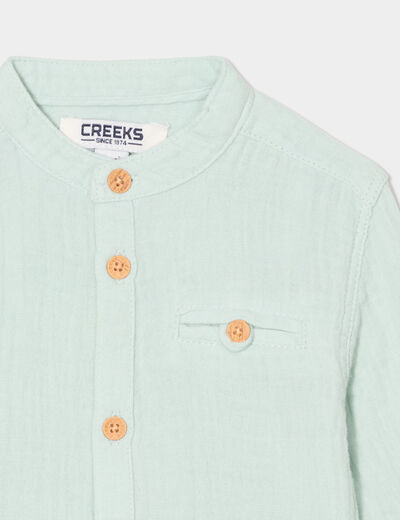 Chemise col mao en gaze de coton vert clair bébé garçon