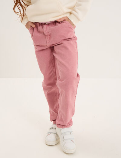 Pantalon paperbag mom taille élastiquée vieux rose fille