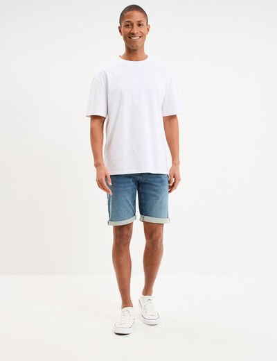 Bermuda droit &agrave; coulisse en jean denim stone homme