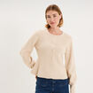 Gilet col rond boutonn&eacute; peplum ecru femme