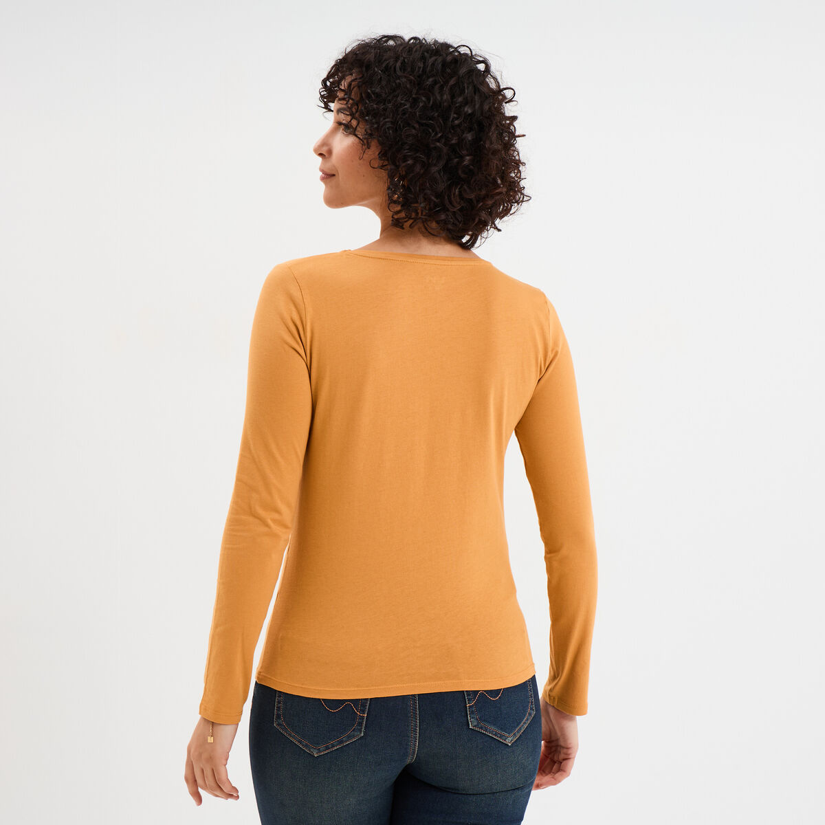 T-shirt en coton bio, manches longues et col roulé - coupe Slim, bleu