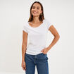 T-shirt coton col rond manches courtes blanc femme
