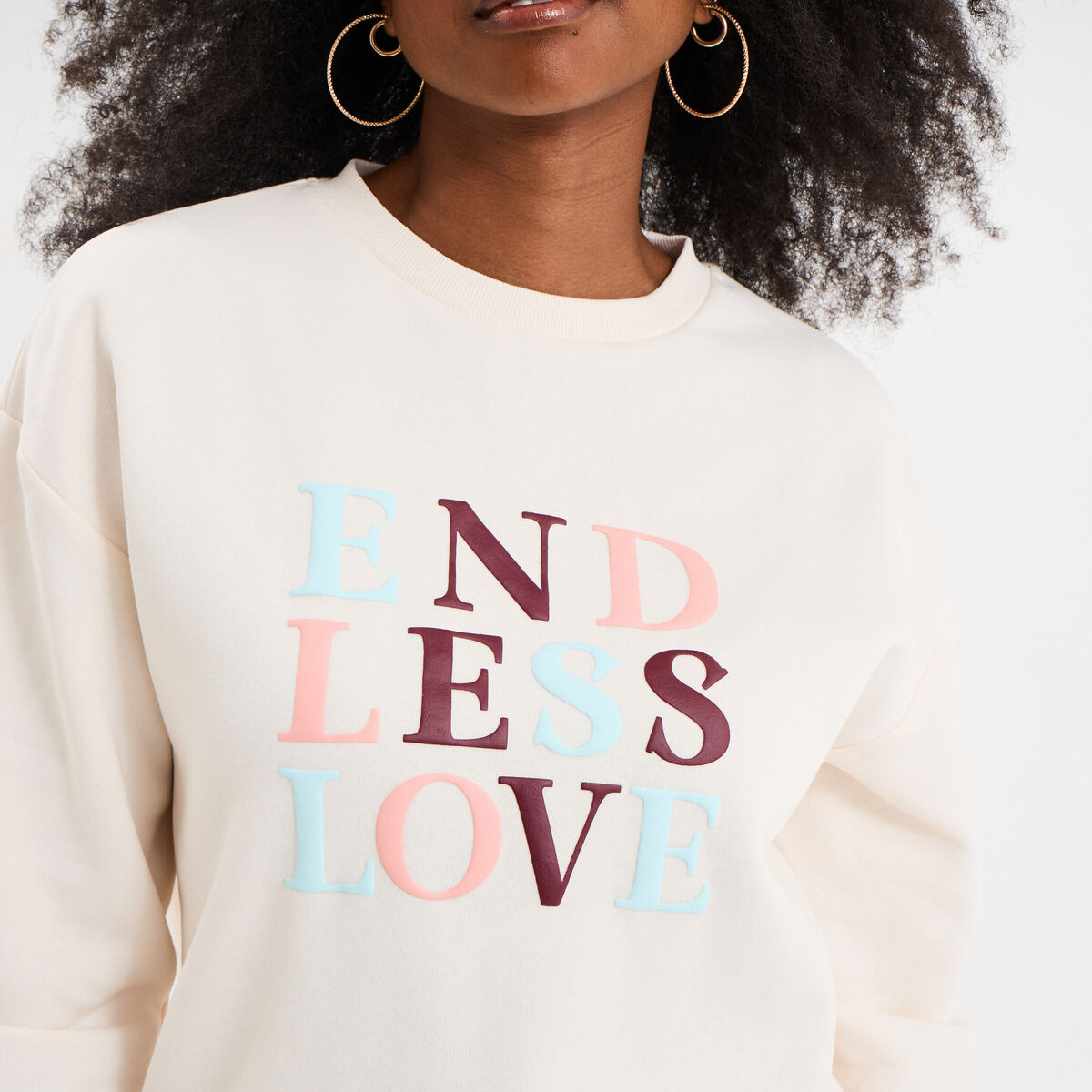 Sweat col rond manches longues blanc femme