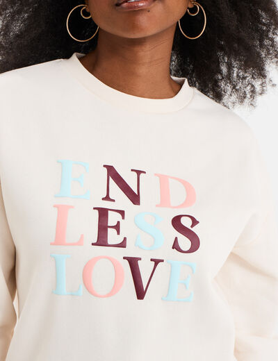 Sweat col rond manches longues blanc femme